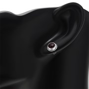 6pairs, Garnet Round Stud Silver Earrings - e369